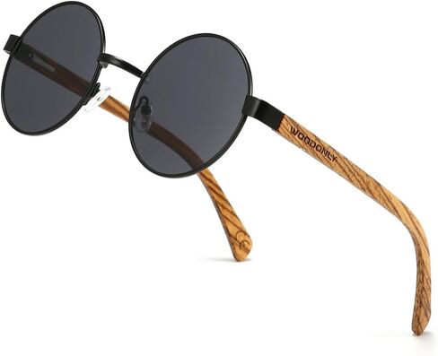 Wood Round Polarised Sunglasses - Fashion Metal Frames Wooden Sunglasses for Men and Women Perfect Gifts in Saudi Arabia