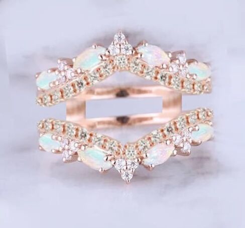 2.00 Ctw Marquise Cut Fire Opal Wrap Ring Guard Enhancer Women's 925 Sterling Silver Engagement Anniversary Ring 14k Rose Gold Finish, Medium in Saudi Arabia
