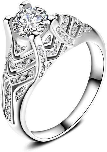 Uloveido White Gold Plated Fashion Jewelry Cocktail Ring for Women in Silver Color with Cubic Zirconia (Size 6 7 8 9 10) HR271 in Kuwait