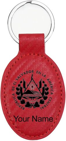 LaserGram Oval Keychain, Flag of El Salvador, Personalized Engraving Included (Dark Blue) in Kuwait