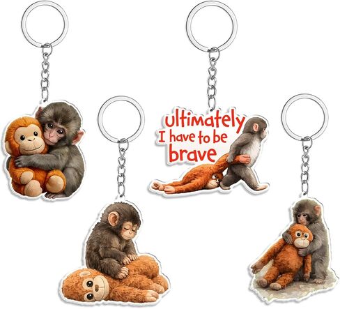 4Pcs The Monkey Keychain, Acrylic Monkeys Hugging Keychains for Backpack, Bag Charms Gifts in Saudi Arabia