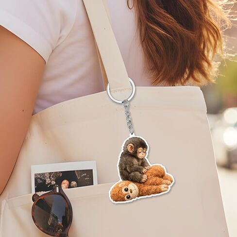 4Pcs The Monkey Keychain, Acrylic Monkeys Hugging Keychains for Backpack, Bag Charms Gifts in Saudi Arabia