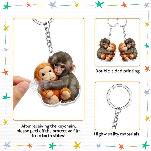 4Pcs The Monkey Keychain, Acrylic Monkeys Hugging Keychains for Backpack, Bag Charms Gifts in Saudi Arabia