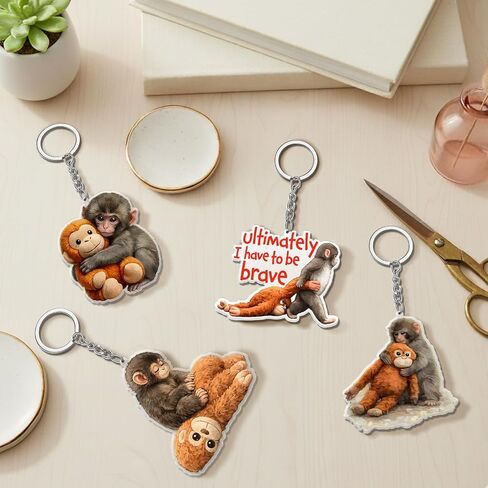4Pcs The Monkey Keychain, Acrylic Monkeys Hugging Keychains for Backpack, Bag Charms Gifts in Saudi Arabia