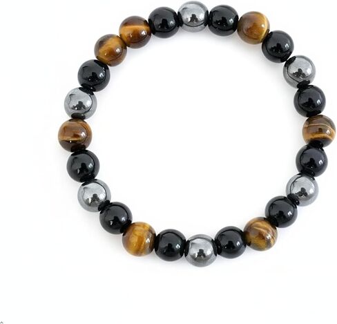 Men Women Protection Bracelet - 8mm Handmade Triple Protection Black Tourmaline Hematite Tiger Eye Bracelet, Natural Crystal Jewelry Gifts for Father's Day Christmas Anniversary in Saudi Arabia