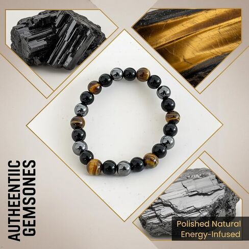Men Women Protection Bracelet - 8mm Handmade Triple Protection Black Tourmaline Hematite Tiger Eye Bracelet, Natural Crystal Jewelry Gifts for Father's Day Christmas Anniversary in Saudi Arabia