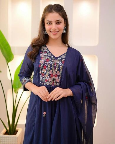 Women’s Embroidered Anarkali Kurta Set with Dupatta – Festive & Party Wear Ethnic Outfit in Kuwait