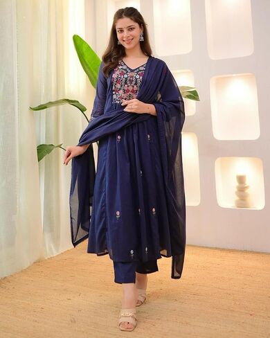 Women’s Embroidered Anarkali Kurta Set with Dupatta – Festive & Party Wear Ethnic Outfit in Kuwait