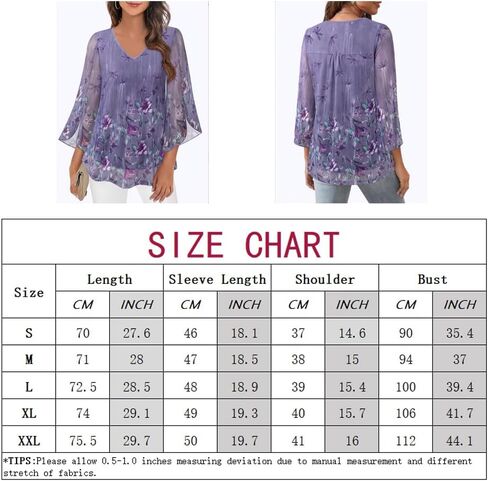 Womens Ruffle 3/4 Sleeve V Neck Double Layers Mesh Blouses Loose Fit Flowy Tunic Tops S-XXL in Kuwait