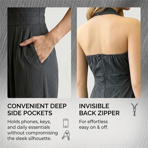 Women's Cross-Neck Halter Cotton Linen Jumpsuit, Sleeveless Wide Leg Romper with Pockets in Kuwait
