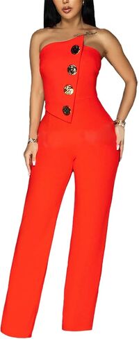Hotheart Womens Sexy Wrapped Chest Sleeveless Button Slim Casual Irregular Jumpsuit Rompers Nightclub Jumpsuit in Saudi Arabia