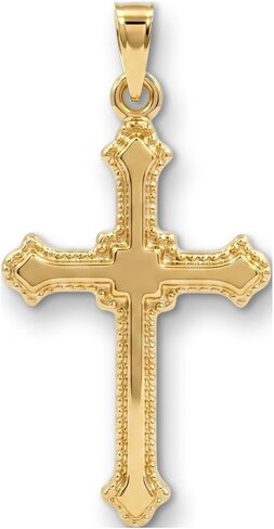 Cross+Crown Premium 14K Yellow Gold Cross Pendant with Budded Edge Design, Durable Double-Bonded 14K Pendant for Necklace, Women & Mens Gold Cross for Chain, Handcrafted Religious Jewelry in the USA, Size in Saudi Arabia