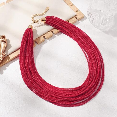 Bocar Multi Layer Chunky Bib Statement Seed Beads Cluster Collar Necklace for Women Gift (NK-10351) in Kuwait