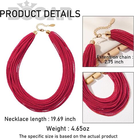 Bocar Multi Layer Chunky Bib Statement Seed Beads Cluster Collar Necklace for Women Gift (NK-10351) in Kuwait