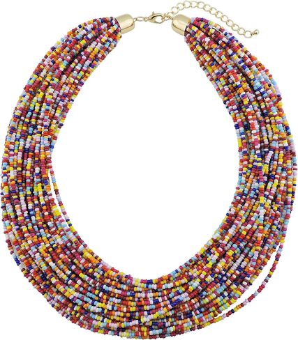Bocar Multi Layer Chunky Bib Statement Seed Beads Cluster Collar Necklace for Women Gift (NK-10351) in Kuwait