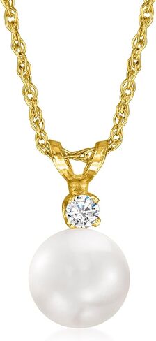 Ross-Simons 7-7.5mm Cultured Akoya Pearl Pendant Necklace With Single Diamond in 14kt Yellow Gold in Saudi Arabia