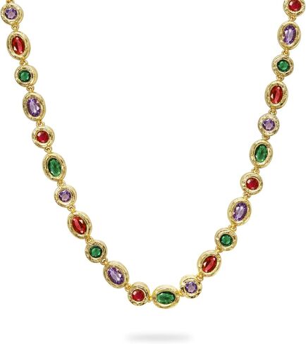 PASCAL Catena Multi-Colour Gemstone Chain Necklace for Women, Vintage Gold Bezel Tennis Necklace, 18K Gold Plated with Lab-Grown Gemstones Necklace, Elegant Statement Jewellery, Meanful Gift for Her, Mom, Wife, Friends and Own in Saudi Arabia