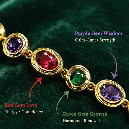PASCAL Catena Multi-Colour Gemstone Chain Necklace for Women, Vintage Gold Bezel Tennis Necklace, 18K Gold Plated with Lab-Grown Gemstones Necklace, Elegant Statement Jewellery, Meanful Gift for Her, Mom, Wife, Friends and Own in Saudi Arabia