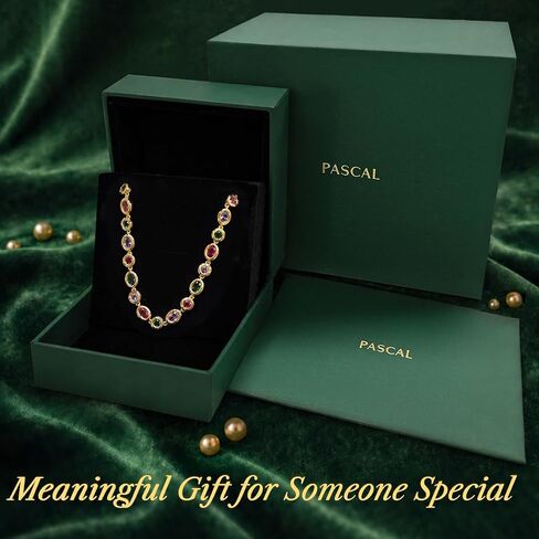 PASCAL Catena Multi-Colour Gemstone Chain Necklace for Women, Vintage Gold Bezel Tennis Necklace, 18K Gold Plated with Lab-Grown Gemstones Necklace, Elegant Statement Jewellery, Meanful Gift for Her, Mom, Wife, Friends and Own in Saudi Arabia