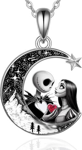 Jack and Sally Necklace 925 Sterling Silver Nightmare Pendant Necklace Halloween Jewelry Gifts for Women in Saudi Arabia