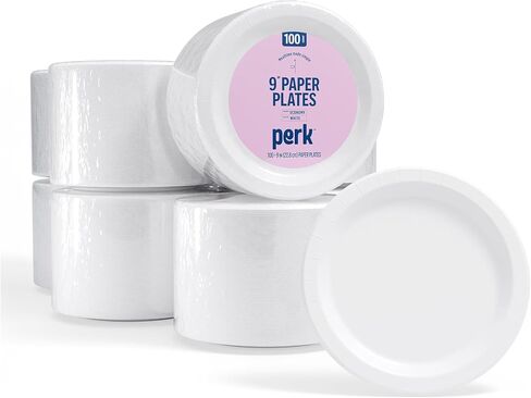 Staples Perk Paper Plates, 9 Inch, Disposable For Everyday Meals, Kitchen, Breakroom, Company Events, Party Supplies, 1,000-Pack, White in Kuwait