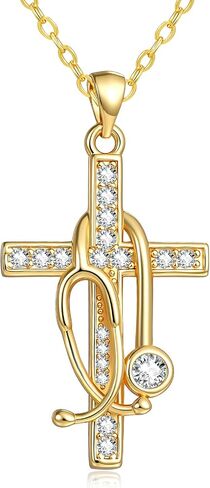 Nurses Week Cross Stethoscope Necklace for Women 14K Gold Pendant Nurse Jewelry Doctor Medical Student Graduation Gift Meaningful Angel Necklace in Saudi Arabia