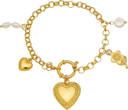 14K Gold Plated Heart Charm Bracelet for Women, Stainless Steel Chain with Gold Heart Pendant, Gift for Sisters, Best Friends, Family – Birthday & Valentine’s Day in Saudi Arabia