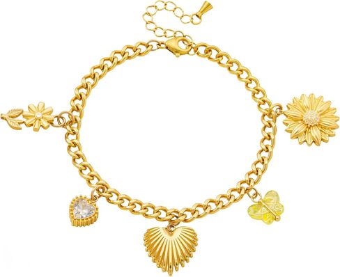 14K Gold Plated Heart Charm Bracelet for Women, Stainless Steel Chain with Gold Heart Pendant, Gift for Sisters, Best Friends, Family – Birthday & Valentine’s Day in Saudi Arabia