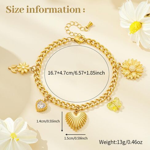 14K Gold Plated Heart Charm Bracelet for Women, Stainless Steel Chain with Gold Heart Pendant, Gift for Sisters, Best Friends, Family – Birthday & Valentine’s Day in Saudi Arabia