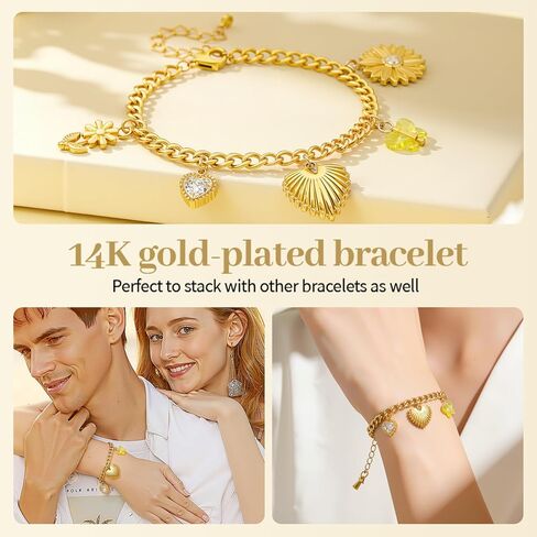 14K Gold Plated Heart Charm Bracelet for Women, Stainless Steel Chain with Gold Heart Pendant, Gift for Sisters, Best Friends, Family – Birthday & Valentine’s Day in Saudi Arabia