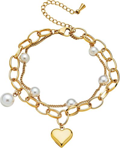 14K Gold Plated Heart Charm Bracelet for Women, Stainless Steel Chain with Gold Heart Pendant, Gift for Sisters, Best Friends, Family – Birthday & Valentine’s Day in Saudi Arabia