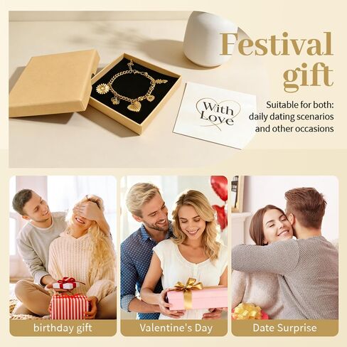 14K Gold Plated Heart Charm Bracelet for Women, Stainless Steel Chain with Gold Heart Pendant, Gift for Sisters, Best Friends, Family – Birthday & Valentine’s Day in Saudi Arabia