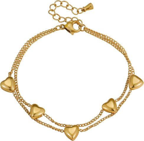 14K Gold Plated Heart Charm Bracelet for Women, Stainless Steel Chain with Gold Heart Pendant, Gift for Sisters, Best Friends, Family – Birthday & Valentine’s Day in Saudi Arabia