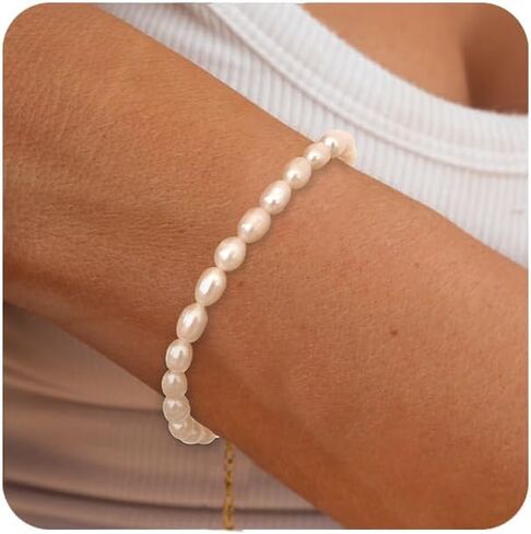 GINAZL Natural Freshwater Pearl Bracelets for Women 6-7MM Rice-Shaped Pearl 23CM End-to-End Length in Saudi Arabia