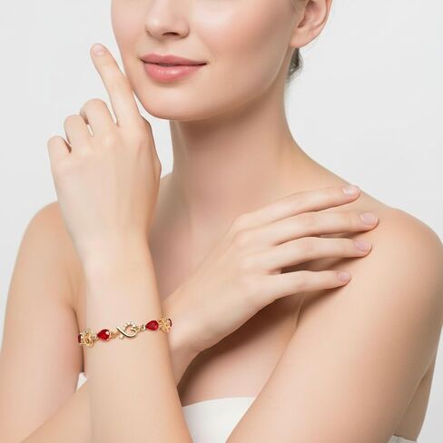 14K Gold Plated Bracelets for Women Love Heart Link Bracelet Crystal Bangle Dainty Tennis Chain Cuff Trendy Jewelry for Wife Mom Anniversary Valentines Birthday Gifts in Kuwait