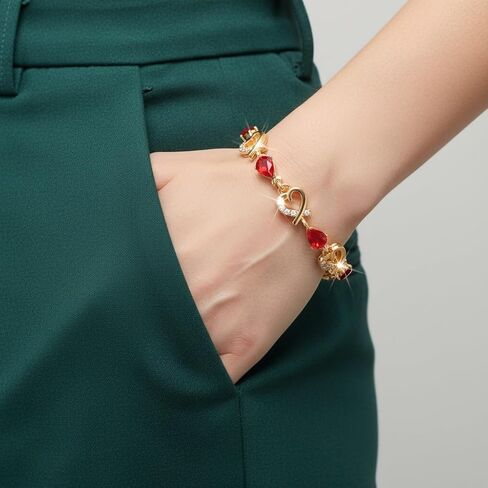 14K Gold Plated Bracelets for Women Love Heart Link Bracelet Crystal Bangle Dainty Tennis Chain Cuff Trendy Jewelry for Wife Mom Anniversary Valentines Birthday Gifts in Kuwait