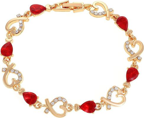 14K Gold Plated Bracelets for Women Love Heart Link Bracelet Crystal Bangle Dainty Tennis Chain Cuff Trendy Jewelry for Wife Mom Anniversary Valentines Birthday Gifts in Saudi Arabia