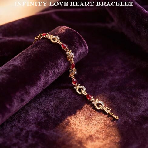14K Gold Plated Bracelets for Women Love Heart Link Bracelet Crystal Bangle Dainty Tennis Chain Cuff Trendy Jewelry for Wife Mom Anniversary Valentines Birthday Gifts in Kuwait