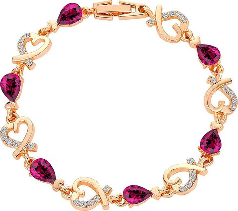 14K Gold Plated Bracelets for Women Love Heart Link Bracelet Crystal Bangle Dainty Tennis Chain Cuff Trendy Jewelry for Wife Mom Anniversary Valentines Birthday Gifts in Kuwait