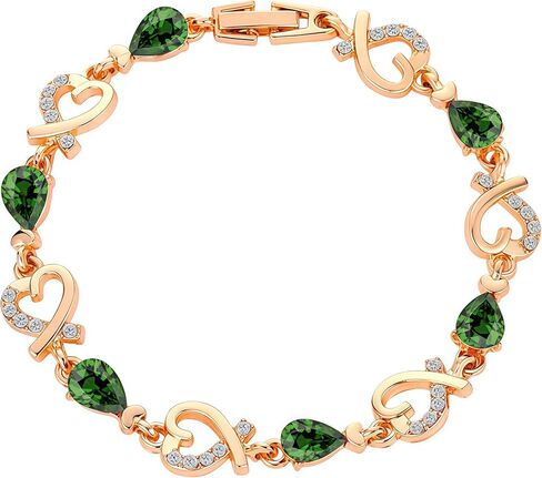 14K Gold Plated Bracelets for Women Love Heart Link Bracelet Crystal Bangle Dainty Tennis Chain Cuff Trendy Jewelry for Wife Mom Anniversary Valentines Birthday Gifts in Kuwait
