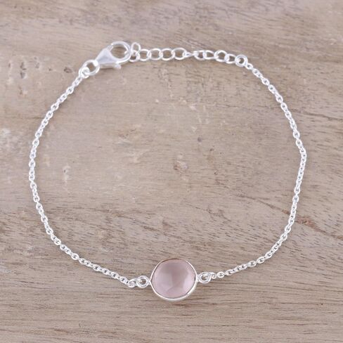 NOVICA Handmade Rose Quartz Pendant Bracelet Adjustable from India .925 Sterling Silver Gemstone Birthstone 'Pink Night' in Kuwait