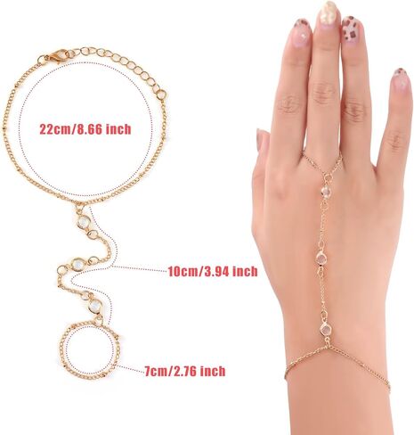 Ring Bracelet Hand Chain, Adjustable Gold Hand Chain Bracelet with Finger Ring Summer Jewelry for Women in Kuwait