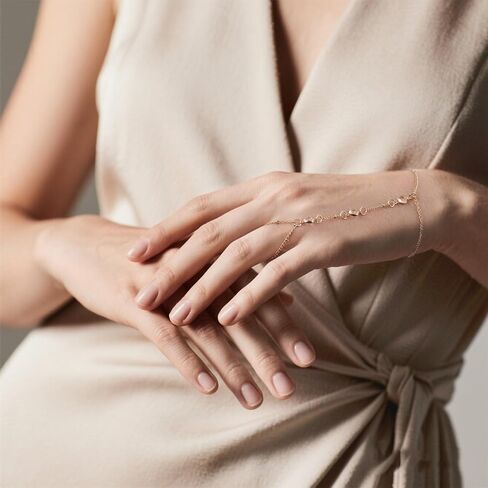 Ring Bracelet Hand Chain, Adjustable Gold Hand Chain Bracelet with Finger Ring Summer Jewelry for Women in Kuwait