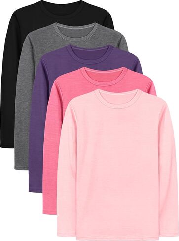 Cooraby 5 Pack Girls Long Sleeve Tees Girls' Soft T-Shirts Kids Basic Crewneck T-Shirts Top for Teen Youth Girls, 2T-16Y in Kuwait