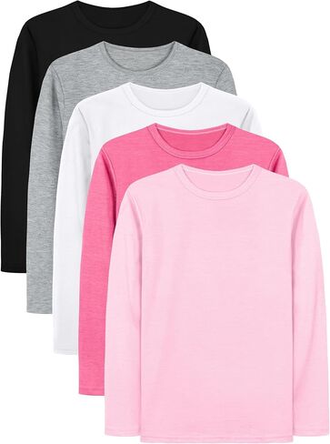 Cooraby 5 Pack Girls Long Sleeve Tees Girls' Soft T-Shirts Kids Basic Crewneck T-Shirts Top for Teen Youth Girls, 2T-16Y in Saudi Arabia