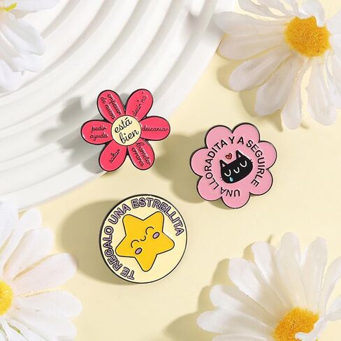 3Pcs Spanish Enamel Pin Set Motivational Quote Lapel Pins Positive Affirmation Brooches for Bags Jackets Gift for Mental Health & Spanish Speakers in Kuwait