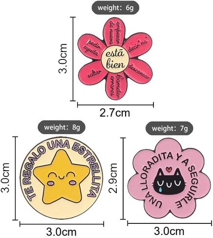 3Pcs Spanish Enamel Pin Set Motivational Quote Lapel Pins Positive Affirmation Brooches for Bags Jackets Gift for Mental Health & Spanish Speakers in Kuwait