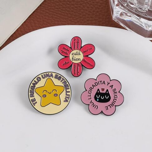 3Pcs Spanish Enamel Pin Set Motivational Quote Lapel Pins Positive Affirmation Brooches for Bags Jackets Gift for Mental Health & Spanish Speakers in Kuwait