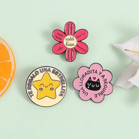 3Pcs Spanish Enamel Pin Set Motivational Quote Lapel Pins Positive Affirmation Brooches for Bags Jackets Gift for Mental Health & Spanish Speakers in Kuwait