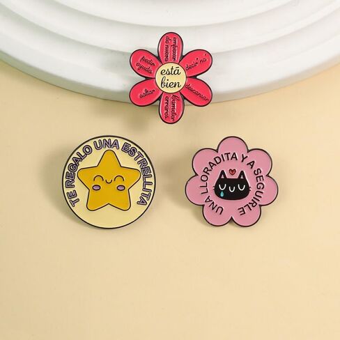 3Pcs Spanish Enamel Pin Set Motivational Quote Lapel Pins Positive Affirmation Brooches for Bags Jackets Gift for Mental Health & Spanish Speakers in Kuwait